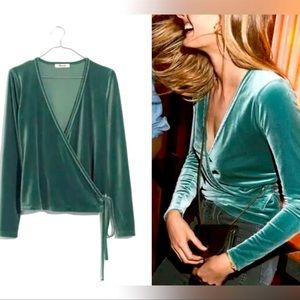 Madewell Velvet Ballet Wrap Teal Top - Size Small